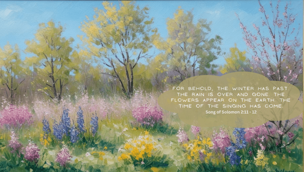 floral landscape illustration representing a spring cleaning checklist